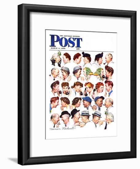 "Chain of Gossip" Saturday Evening Post Cover, March 6,1948-Norman Rockwell-Framed Giclee Print