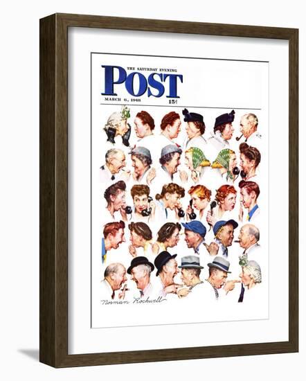 "Chain of Gossip" Saturday Evening Post Cover, March 6,1948-Norman Rockwell-Framed Giclee Print