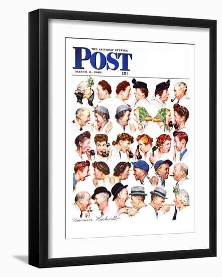 "Chain of Gossip" Saturday Evening Post Cover, March 6,1948-Norman Rockwell-Framed Giclee Print