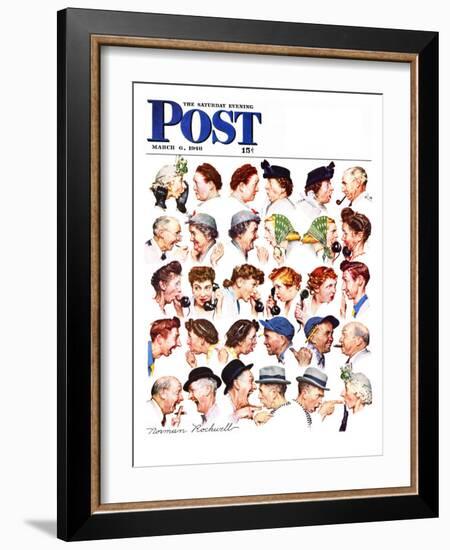 "Chain of Gossip" Saturday Evening Post Cover, March 6,1948-Norman Rockwell-Framed Giclee Print