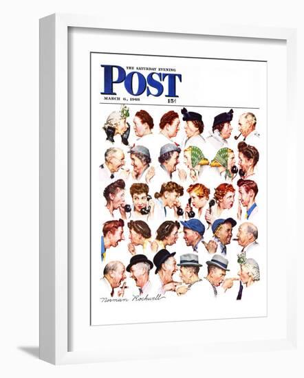 "Chain of Gossip" Saturday Evening Post Cover, March 6,1948-Norman Rockwell-Framed Giclee Print