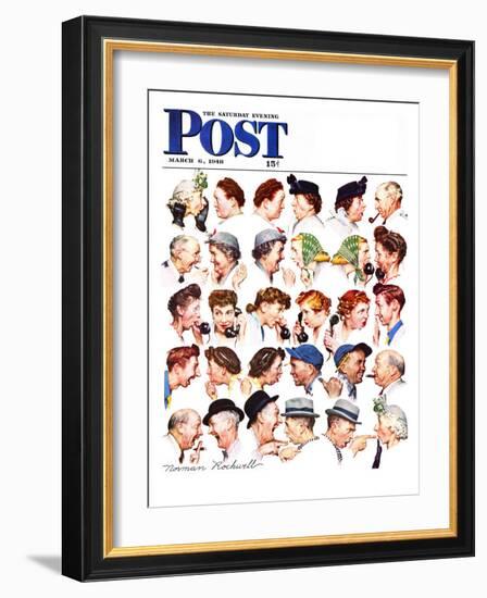 "Chain of Gossip" Saturday Evening Post Cover, March 6,1948-Norman Rockwell-Framed Giclee Print