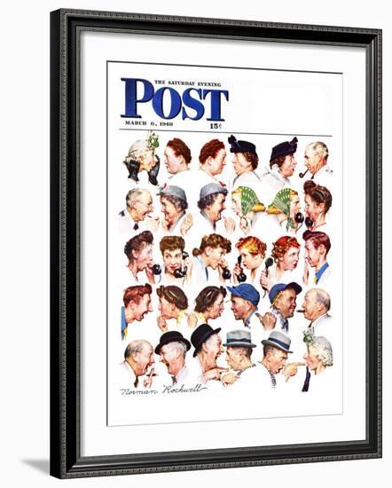 "Chain of Gossip" Saturday Evening Post Cover, March 6,1948-Norman Rockwell-Framed Giclee Print