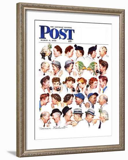 "Chain of Gossip" Saturday Evening Post Cover, March 6,1948-Norman Rockwell-Framed Giclee Print