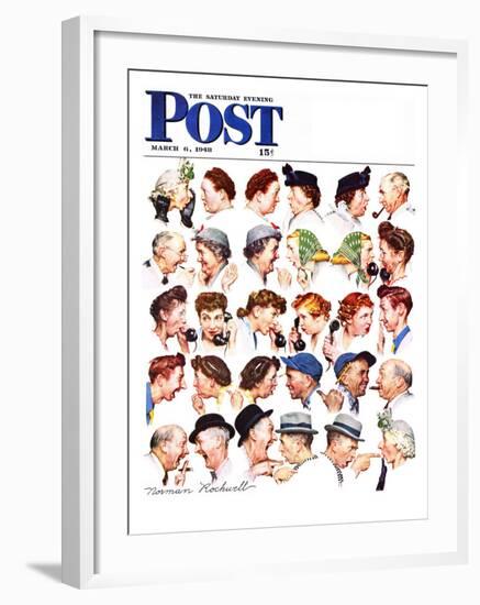 "Chain of Gossip" Saturday Evening Post Cover, March 6,1948-Norman Rockwell-Framed Giclee Print