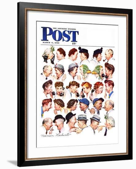 "Chain of Gossip" Saturday Evening Post Cover, March 6,1948-Norman Rockwell-Framed Giclee Print