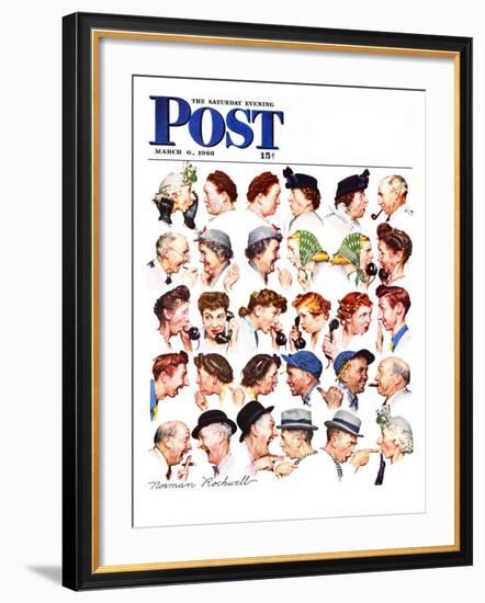 "Chain of Gossip" Saturday Evening Post Cover, March 6,1948-Norman Rockwell-Framed Giclee Print