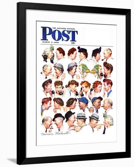 "Chain of Gossip" Saturday Evening Post Cover, March 6,1948-Norman Rockwell-Framed Giclee Print