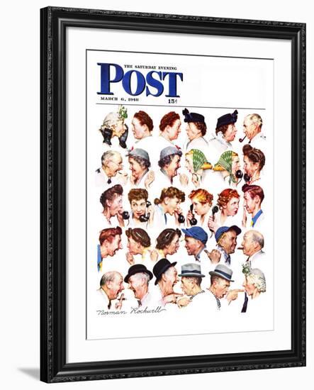 "Chain of Gossip" Saturday Evening Post Cover, March 6,1948-Norman Rockwell-Framed Giclee Print