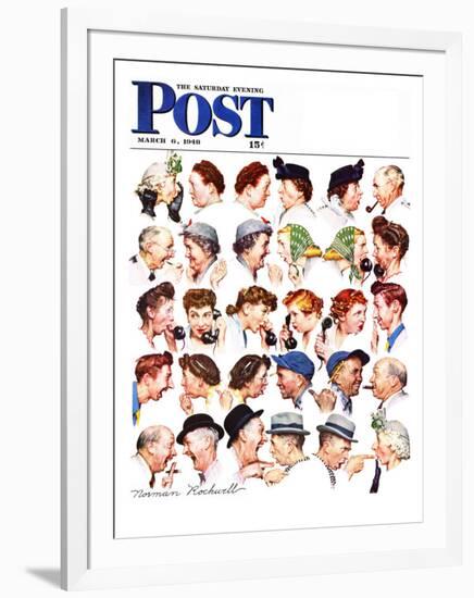 "Chain of Gossip" Saturday Evening Post Cover, March 6,1948-Norman Rockwell-Framed Giclee Print