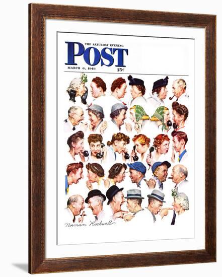 "Chain of Gossip" Saturday Evening Post Cover, March 6,1948-Norman Rockwell-Framed Giclee Print