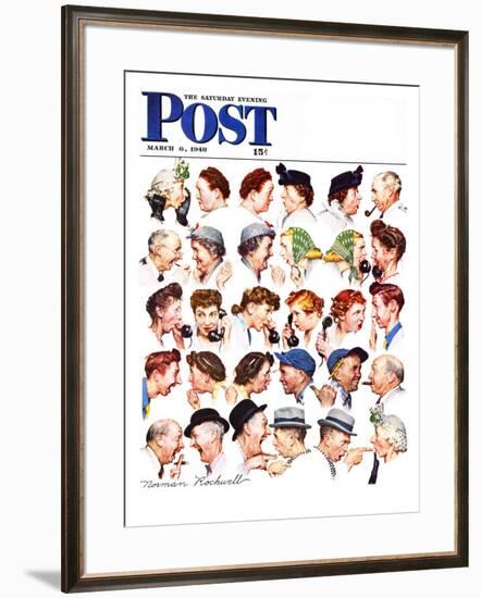 "Chain of Gossip" Saturday Evening Post Cover, March 6,1948-Norman Rockwell-Framed Giclee Print