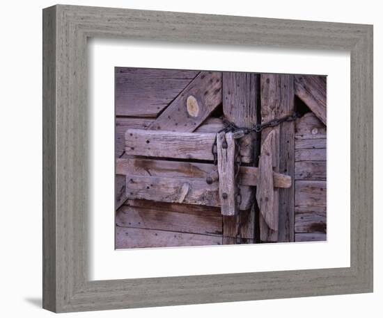 Chains and Lock on Weathered Barn Door-Mick Roessler-Framed Photographic Print