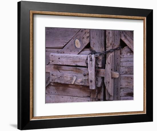 Chains and Lock on Weathered Barn Door-Mick Roessler-Framed Photographic Print