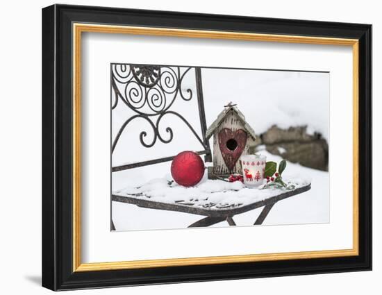 Chair in the Snow with Christmassy Still Life-Andrea Haase-Framed Photographic Print