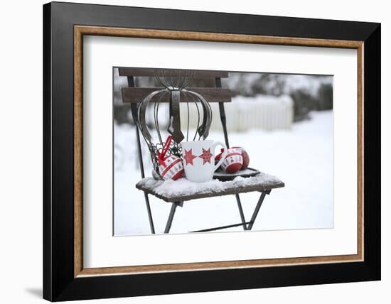 Chair in the Snow with Christmassy Still Life-Andrea Haase-Framed Photographic Print