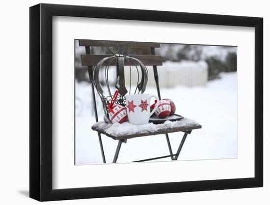 Chair in the Snow with Christmassy Still Life-Andrea Haase-Framed Photographic Print