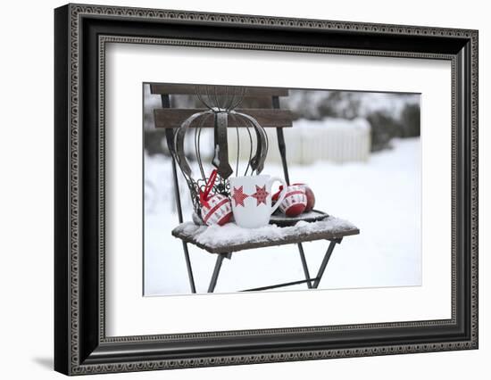 Chair in the Snow with Christmassy Still Life-Andrea Haase-Framed Photographic Print