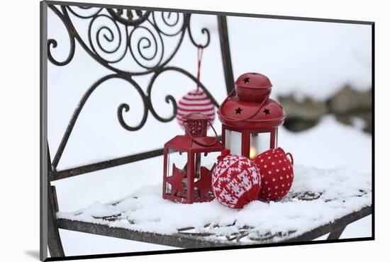 Chair in the Snow with Lantern, Balls from Cord Material-Andrea Haase-Mounted Photographic Print