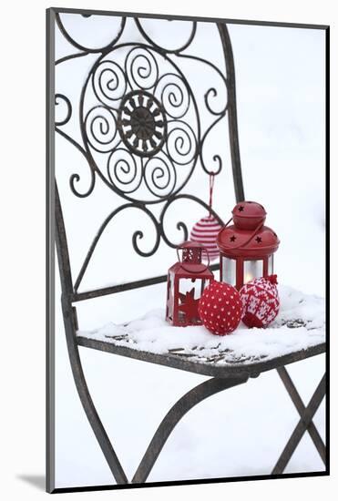Chair in the Snow with Lantern, Balls from Cord Material-Andrea Haase-Mounted Photographic Print