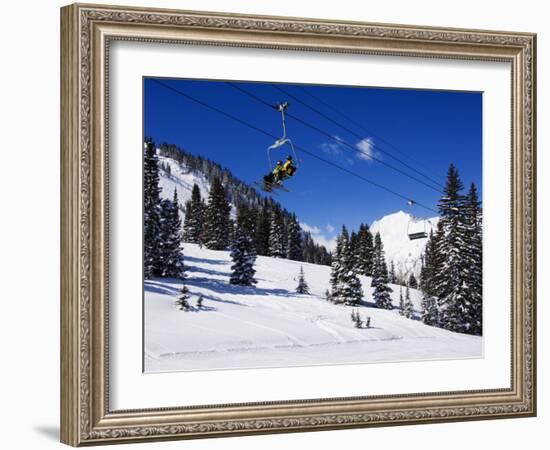 Chair Lift Carries Skiers at Alta, Alta Ski Resort, Salt Lake City, Utah, USA-Kober Christian-Framed Photographic Print