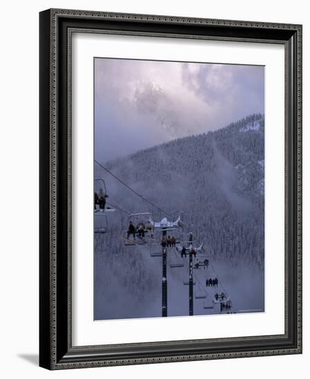 Chair Lift Filled with Skiers and Snowboarders, Washington State, USA-Aaron McCoy-Framed Photographic Print