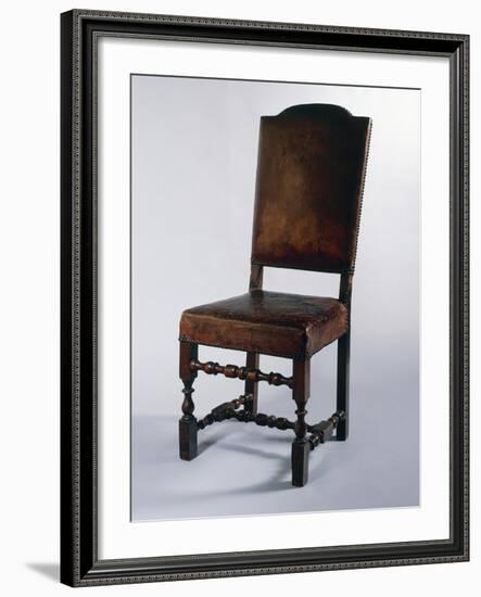 Chair with Leather Cover, Made in Parma, Soragna Castle, Emilia Romagna, Italy-null-Framed Giclee Print