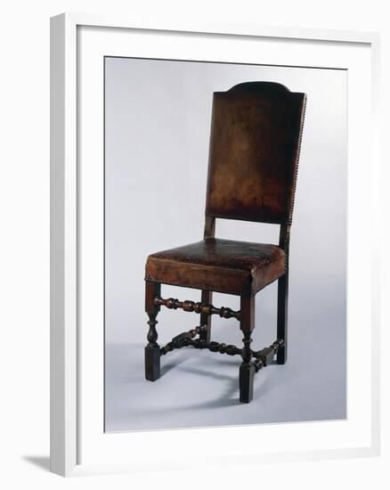 Chair with Leather Cover, Made in Parma, Soragna Castle, Emilia Romagna, Italy-null-Framed Giclee Print