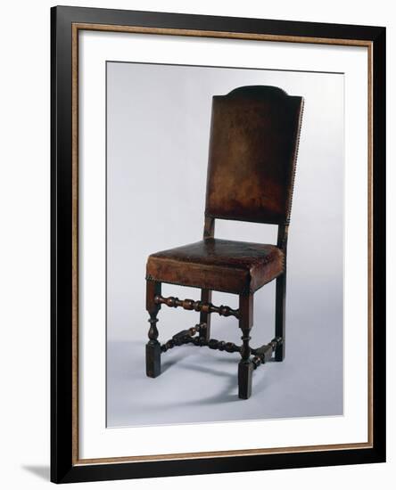 Chair with Leather Cover, Made in Parma, Soragna Castle, Emilia Romagna, Italy-null-Framed Giclee Print