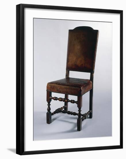 Chair with Leather Cover, Made in Parma, Soragna Castle, Emilia Romagna, Italy-null-Framed Giclee Print