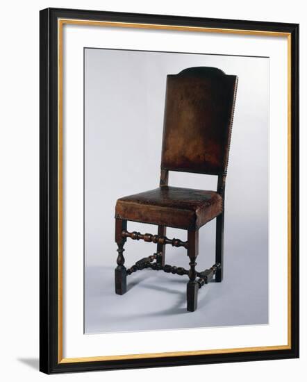 Chair with Leather Cover, Made in Parma, Soragna Castle, Emilia Romagna, Italy-null-Framed Giclee Print