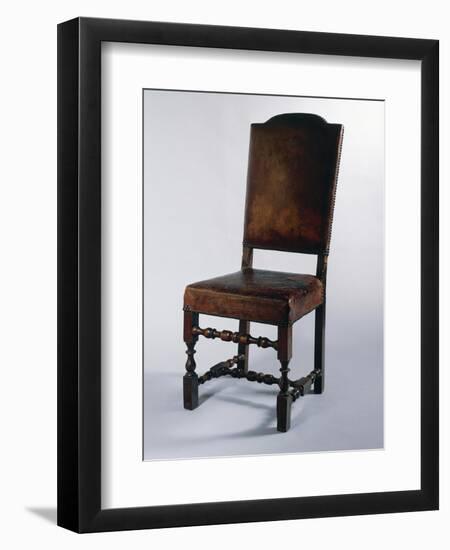 Chair with Leather Cover, Made in Parma, Soragna Castle, Emilia Romagna, Italy-null-Framed Giclee Print