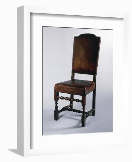 Chair with Leather Cover, Made in Parma, Soragna Castle, Emilia Romagna, Italy-null-Framed Giclee Print