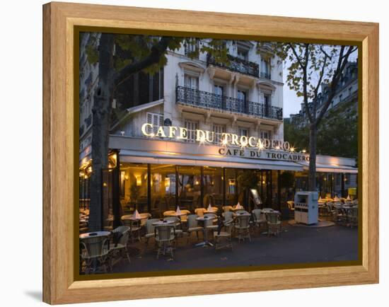 Chairs and Tables in a Restaurant at Dawn, Cafe Du Trocadero, Paris, Ile-De-France, France-null-Framed Premier Image Canvas