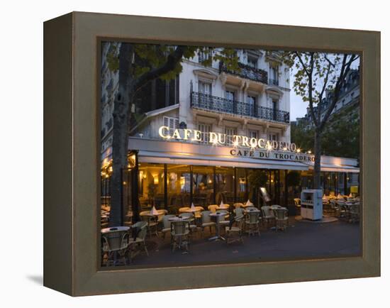 Chairs and Tables in a Restaurant at Dawn, Cafe Du Trocadero, Paris, Ile-De-France, France-null-Framed Premier Image Canvas