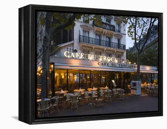 Chairs and Tables in a Restaurant at Dawn, Cafe Du Trocadero, Paris, Ile-De-France, France-null-Framed Premier Image Canvas