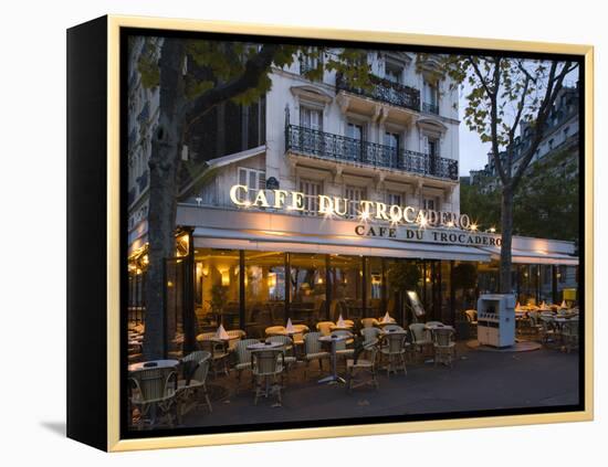 Chairs and Tables in a Restaurant at Dawn, Cafe Du Trocadero, Paris, Ile-De-France, France-null-Framed Premier Image Canvas