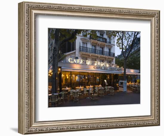 Chairs and Tables in a Restaurant at Dawn, Cafe Du Trocadero, Paris, Ile-De-France, France-null-Framed Photographic Print