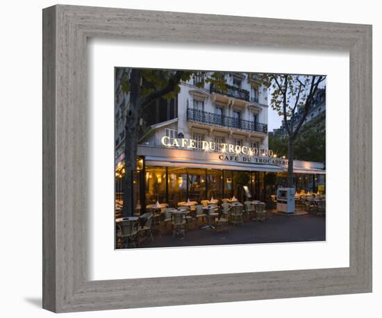 Chairs and Tables in a Restaurant at Dawn, Cafe Du Trocadero, Paris, Ile-De-France, France-null-Framed Photographic Print