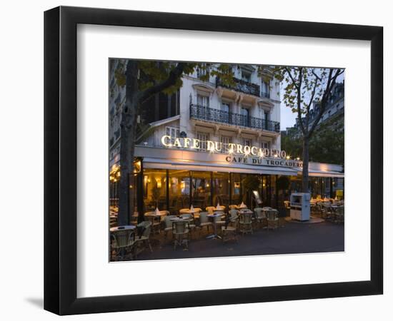 Chairs and Tables in a Restaurant at Dawn, Cafe Du Trocadero, Paris, Ile-De-France, France-null-Framed Photographic Print