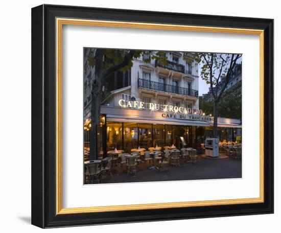 Chairs and Tables in a Restaurant at Dawn, Cafe Du Trocadero, Paris, Ile-De-France, France-null-Framed Photographic Print