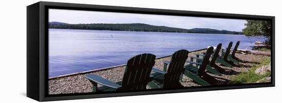 Chairs at the Lakeside, Raquette Lake, Adirondack Mountains, New York State, USA-null-Framed Premier Image Canvas