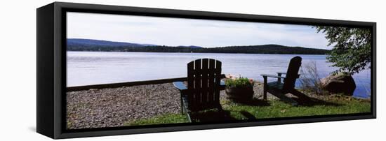 Chairs at the Lakeside, Raquette Lake, Adirondack Mountains, New York State, USA-null-Framed Premier Image Canvas