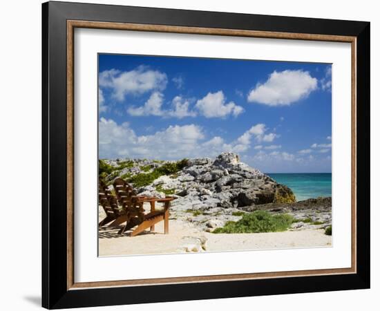 Chairs Overlooking the Caribbean Sea, Tulum, Quintana Roo, Mexico-Julie Eggers-Framed Photographic Print