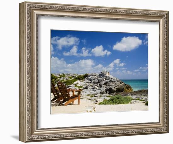 Chairs Overlooking the Caribbean Sea, Tulum, Quintana Roo, Mexico-Julie Eggers-Framed Premium Photographic Print