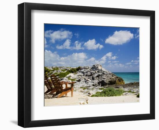 Chairs Overlooking the Caribbean Sea, Tulum, Quintana Roo, Mexico-Julie Eggers-Framed Premium Photographic Print