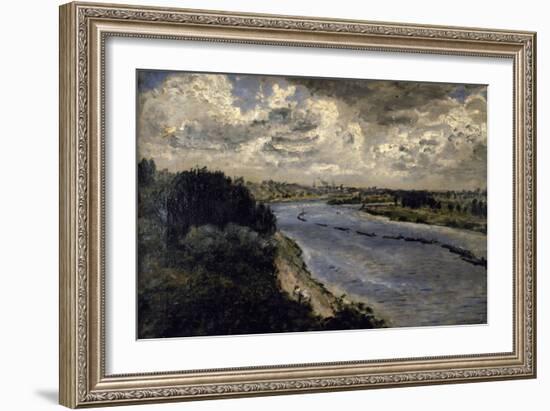 Chalands sur la Seine-Pierre-Auguste Renoir-Framed Giclee Print