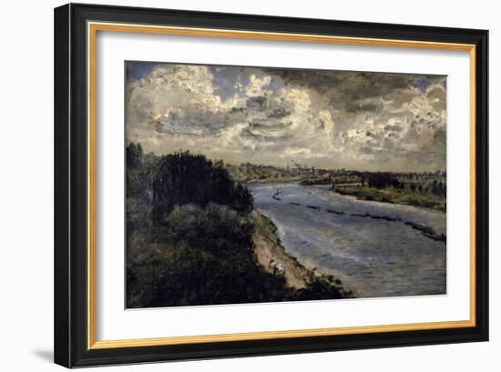 Chalands sur la Seine-Pierre-Auguste Renoir-Framed Giclee Print