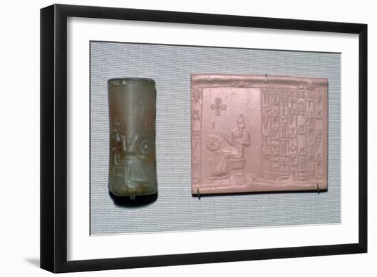 Chalcedony cylinder-seal in the first Kassite style. Artist: Unknown-Unknown-Framed Giclee Print