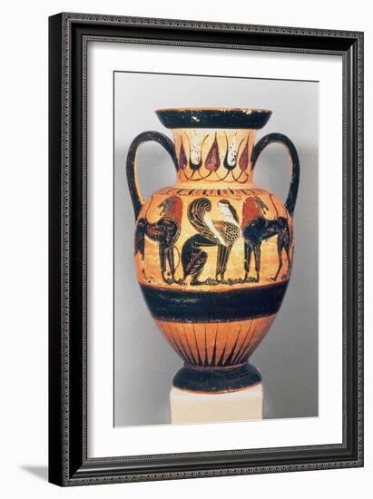 Chalcidian Black Figure Amphora, Sphinx Flanked by Two Lions, by the Polyphemus Painter, 540-30 BC-Greek-Framed Giclee Print